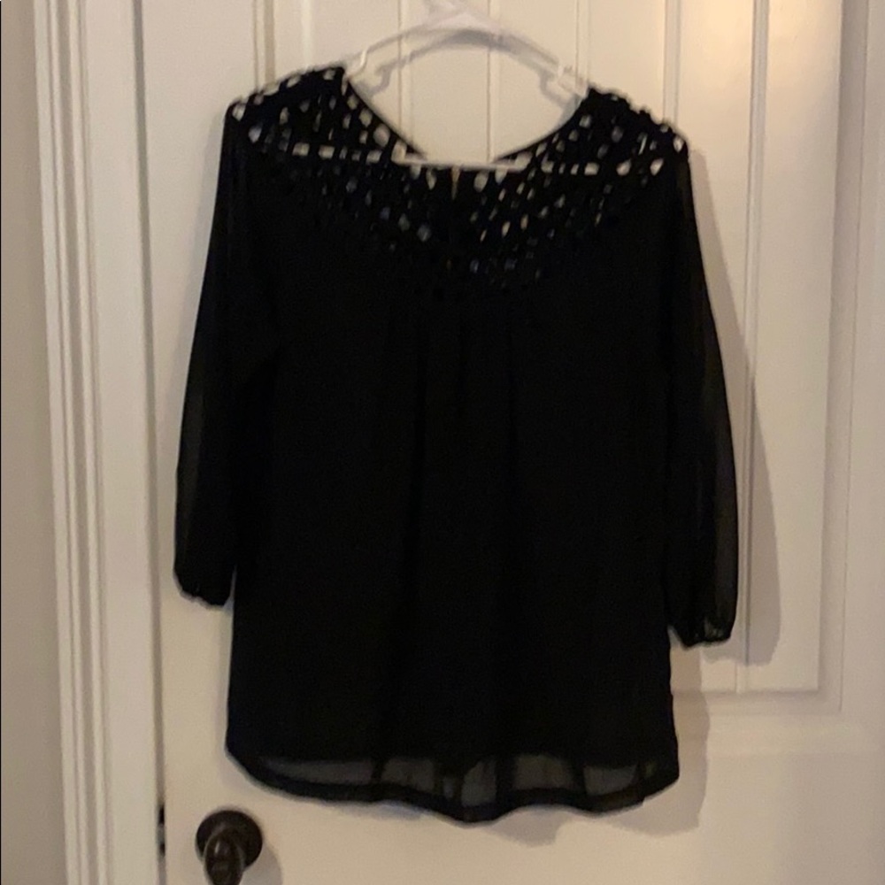 Sheer black boat neck top